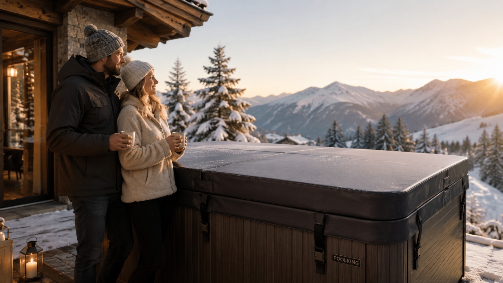 Paar geniesst den Whirlpool im Winter