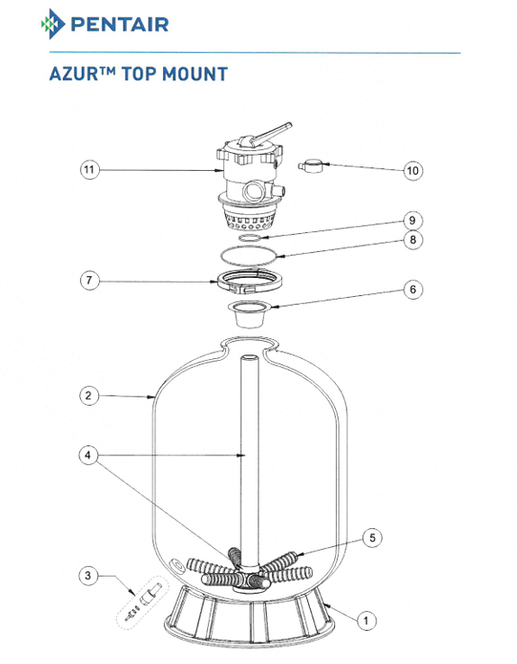 Azur Filterbehälter d375mm mit 6-Wege Top Mount Filterfläche 0.11m2