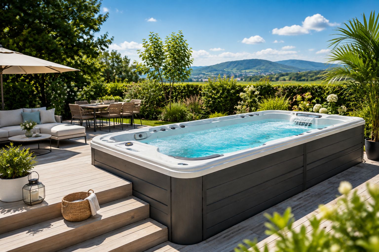 AquaSolus Swimspa in einem Garten