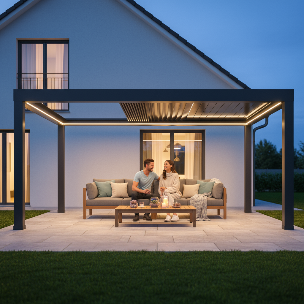 SkyInfinity Pro Aluminium LED Pergola 3x3m – aufschiebbares Lamellendach