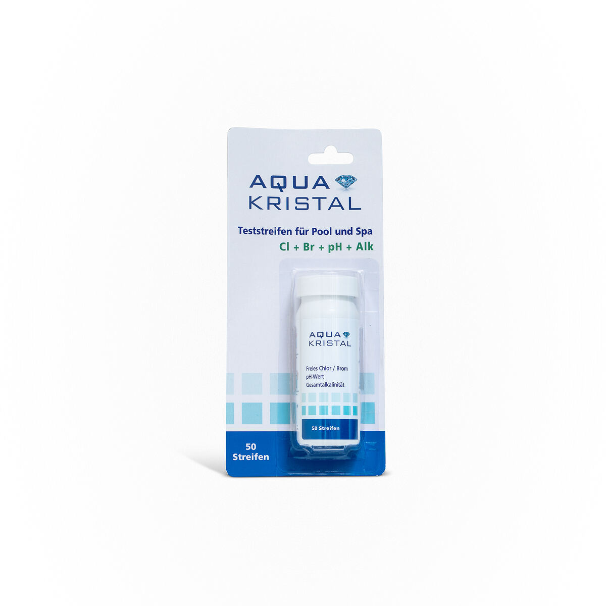 Aqua Kristal Teststreifen 4 in 1 – Chlor, Brom, pH und Alkalinität