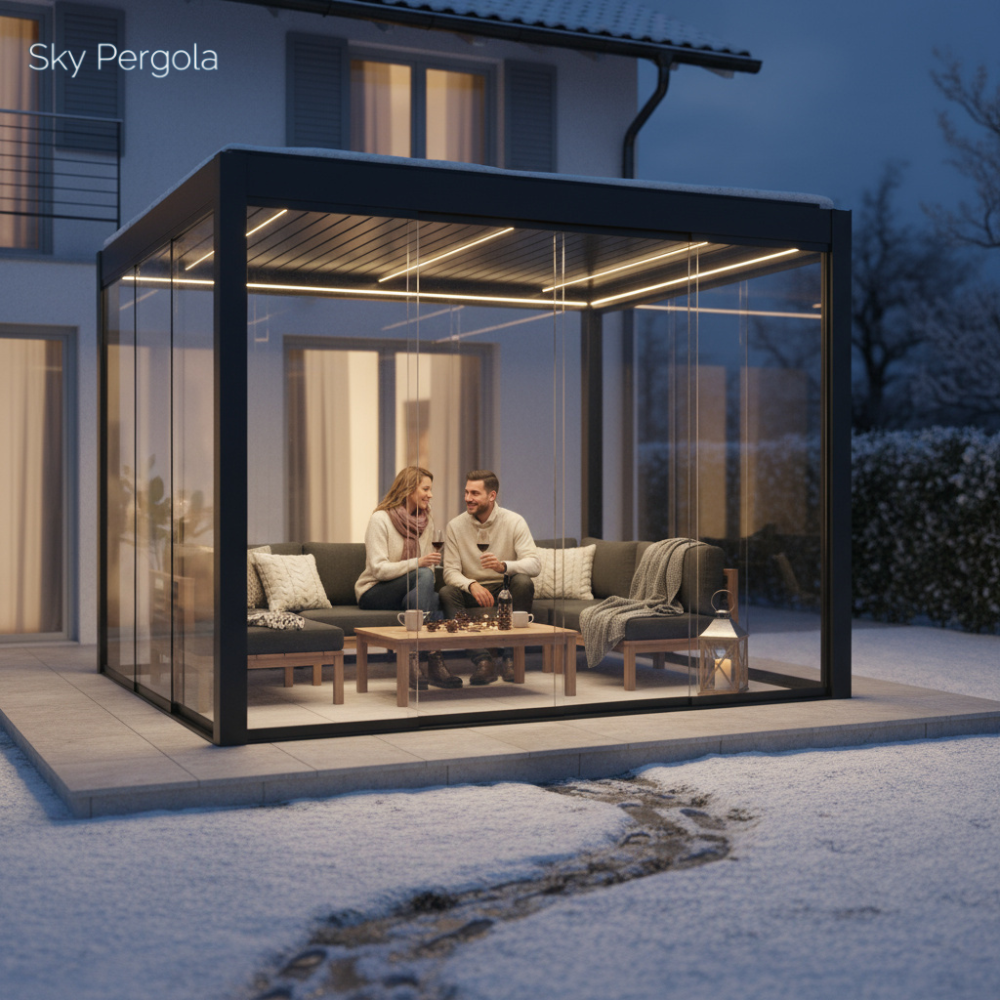 Sky Wintergarten Pergola 3x3m mit 3 Glas-Schiebewänden