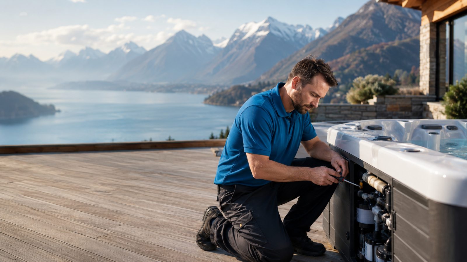 Servicetechniker bei der Wartung eines Whirlpools