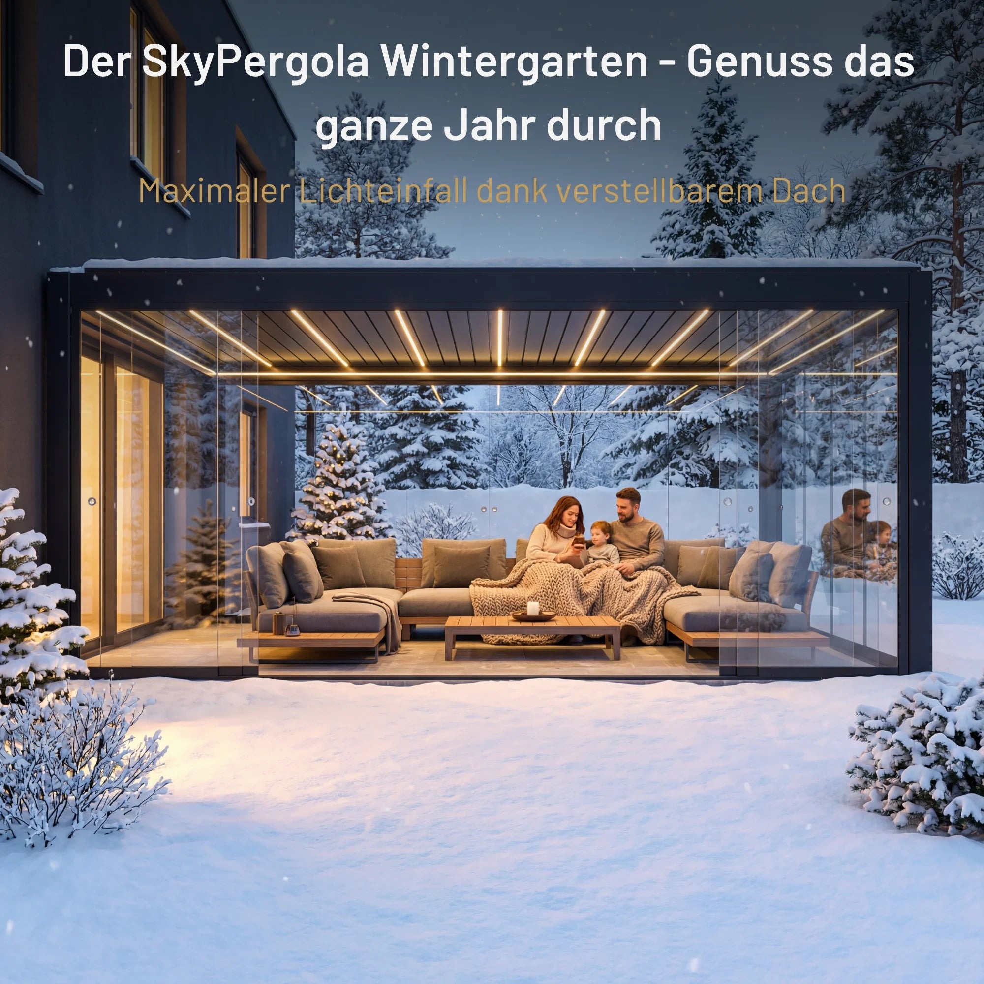 Sky Wintergarten Pergola 3x3m mit 3 Glas-Schiebewänden