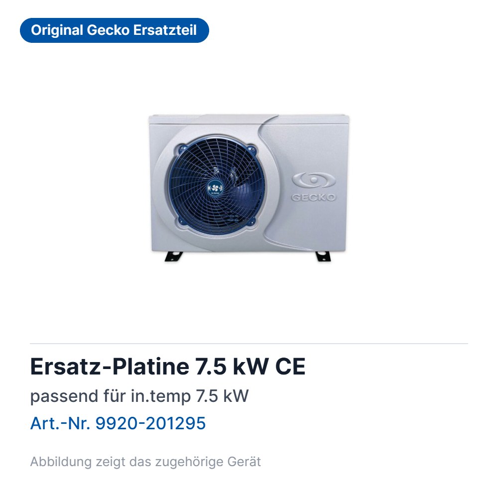 Gecko Ersatz-Platine für in.temp Wärmepumpe 7.5 kW CE (9920-201295)