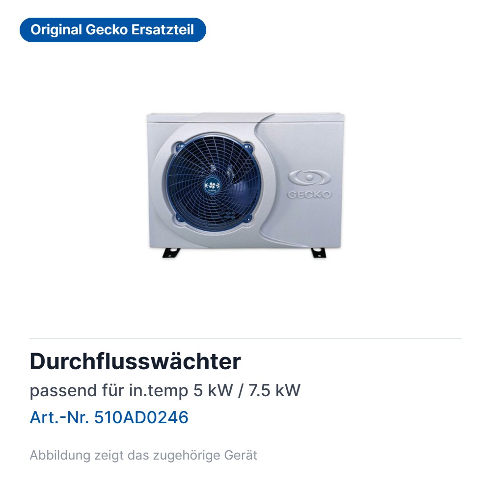 Gecko Durchflusswächter für in.temp Wärmepumpen 5 kW und 7.5 kW (510AD0246)