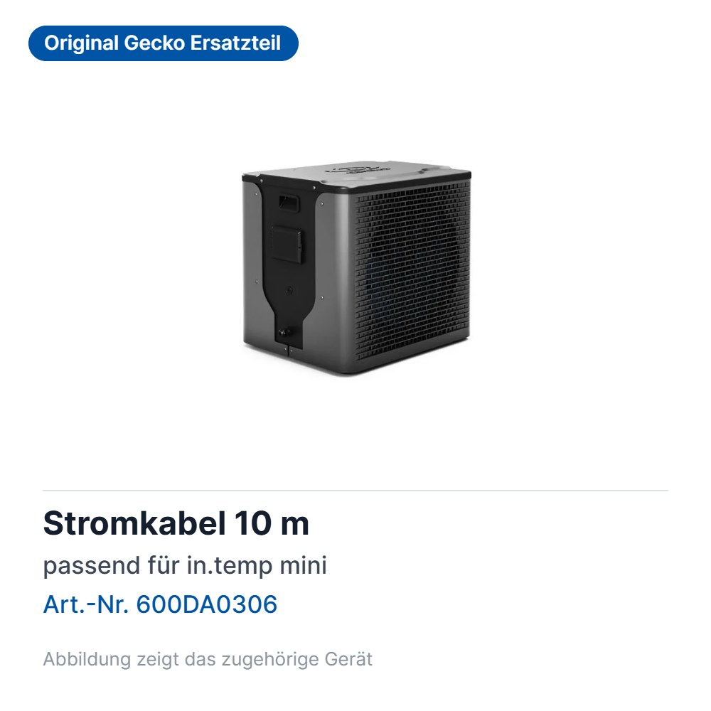 Gecko Stromkabel 10 m für in.temp mini Wärmepumpe (600DA0306)