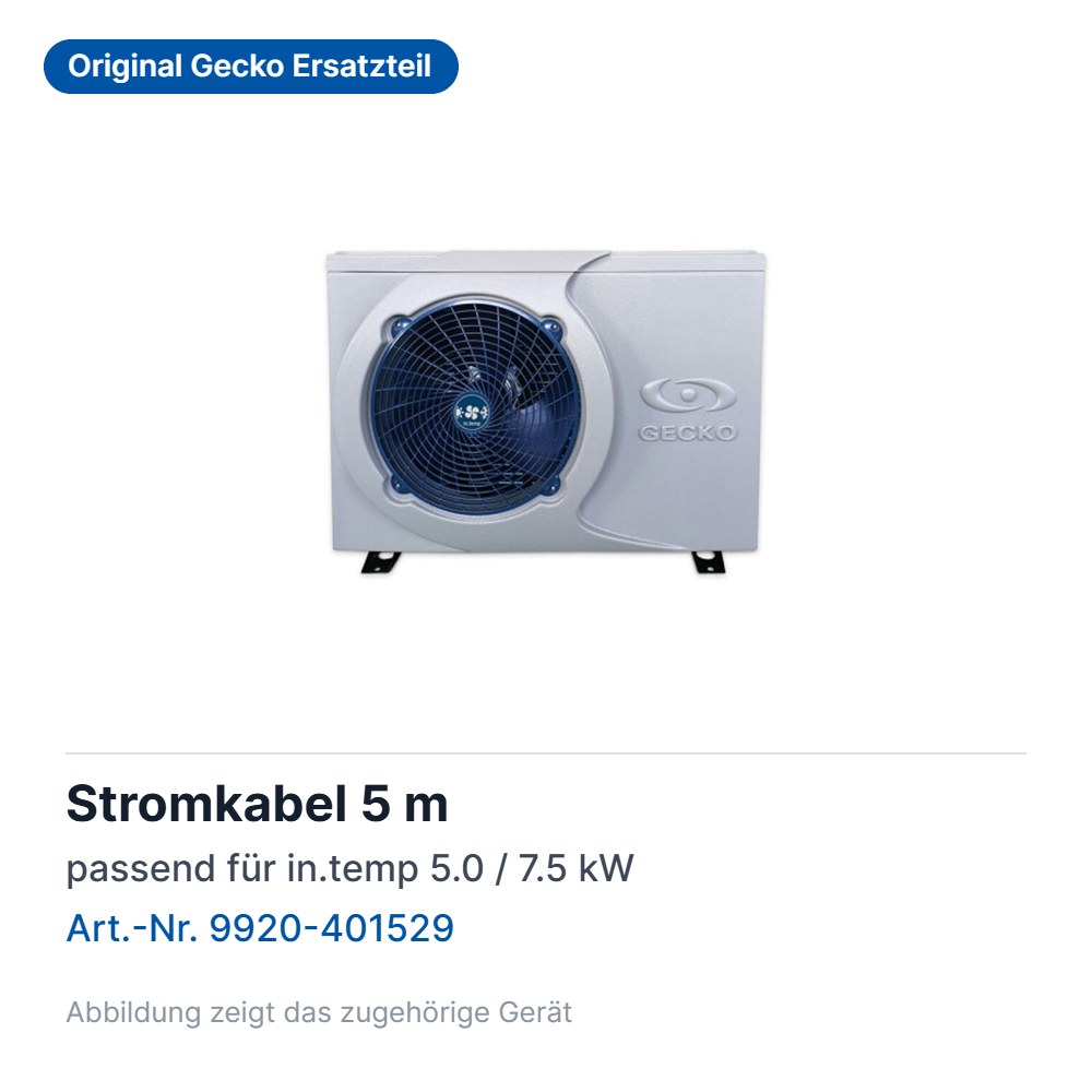 Gecko Stromkabel 5 m für in.temp Wärmepumpe – Euro 14/3 AWG (9920-401529)