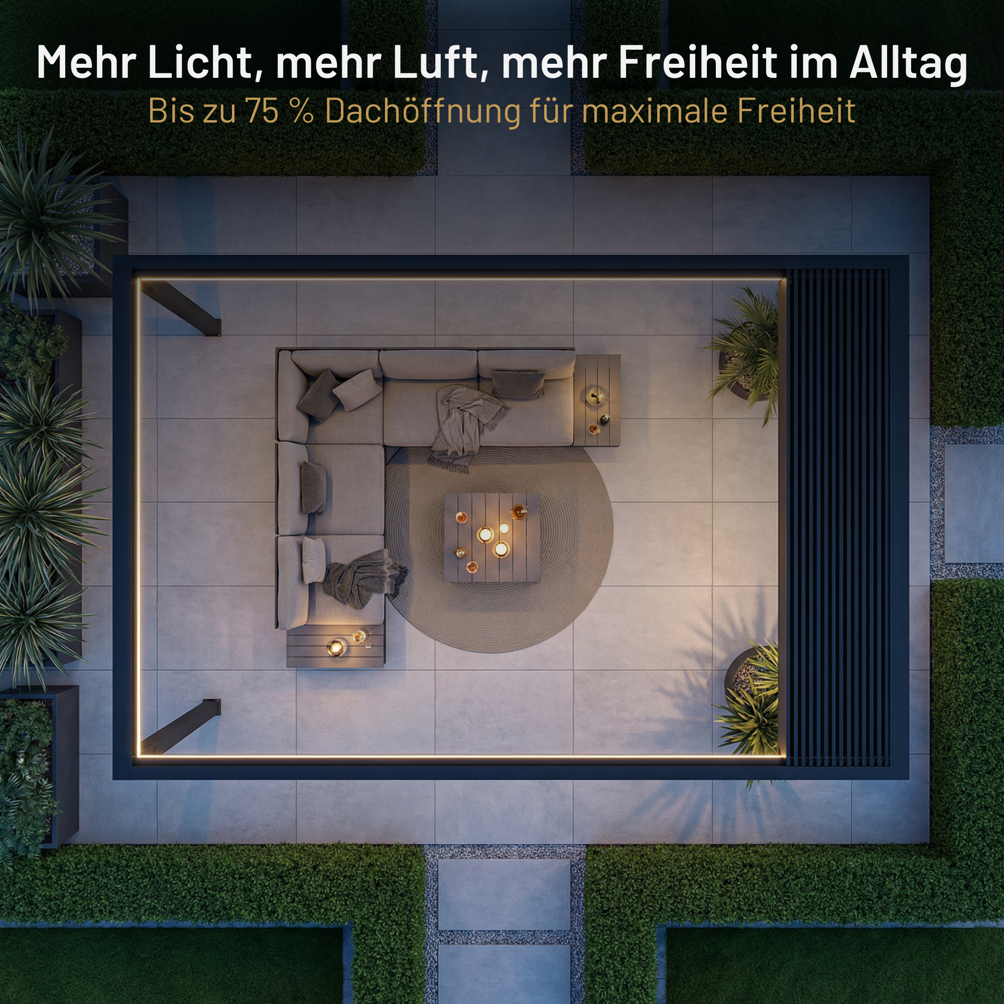 SkyInfinity Pro Aluminium LED Pergola 3x3m – aufschiebbares Lamellendach